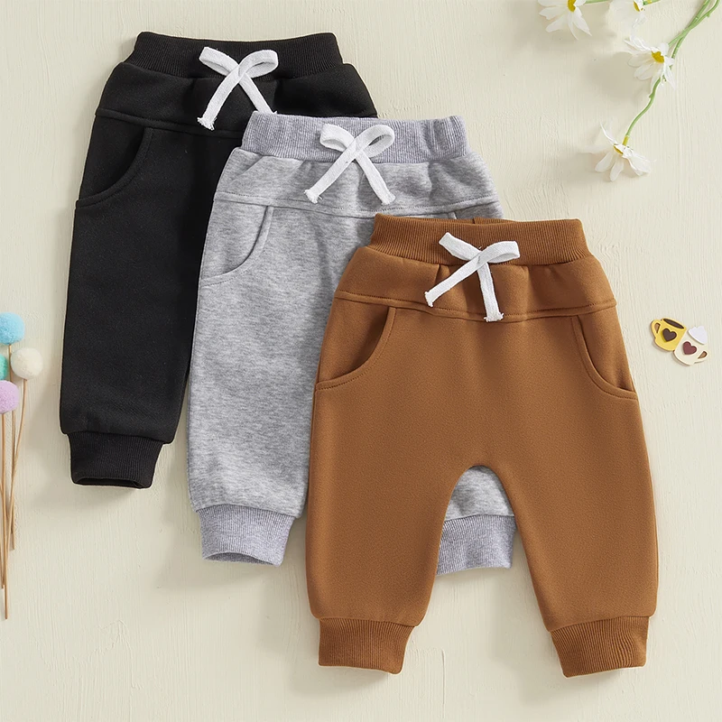Baby Boys' 3-Pack Pull-on Jogger Pants Knit Pants Classic Fit Elastic Waist Kids Toddler Thick Pants Multipacks Long Pant Winter 2