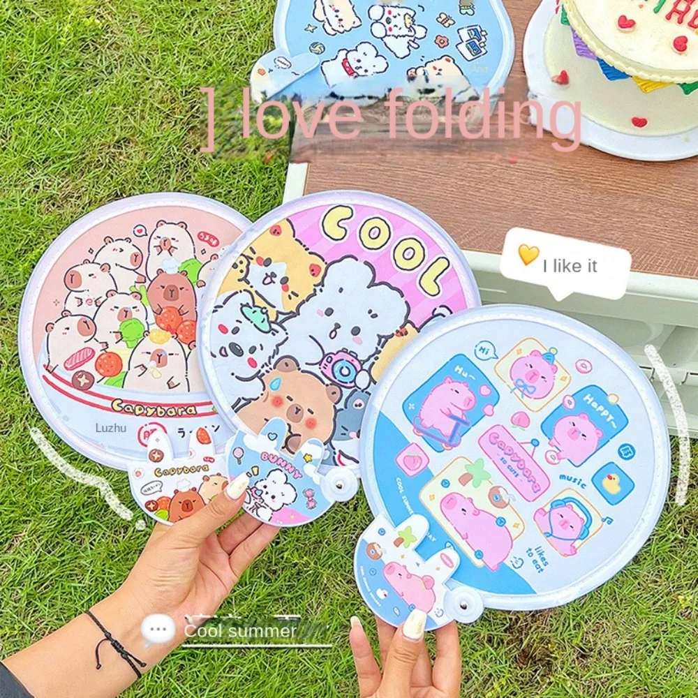 Foldable Cartoon Selfie Reflector Portable Dual Use Cartoon Reflector Folding Fan Cute Little Capybara Pattern Selfie