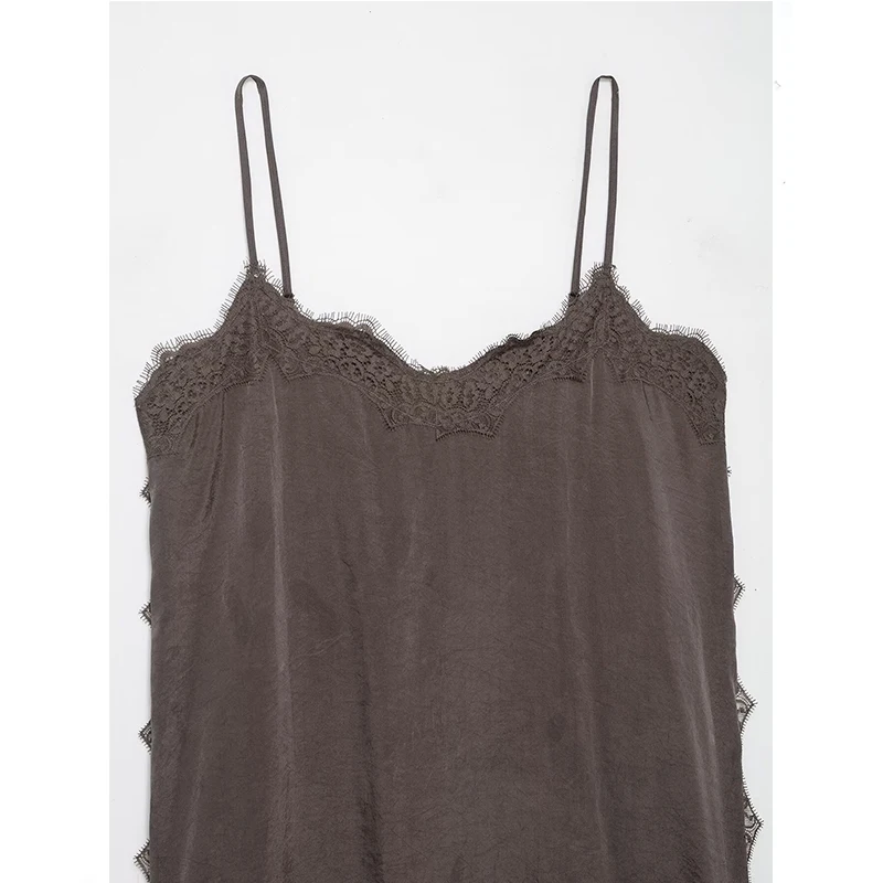 Women Lace Patchwork Sling Top Sexy Sleeveless Side Split Underwear Style Vest Top 2026 New Summer Lady Party Vacation Tops ﻿