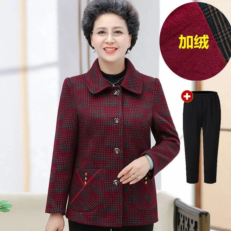 

Grandma's Autumn Winter Clothes Velvet/No Velvet Jacket Thick Warm Elderly Women Coat Middle-aged Mother Cardigan Short Outwear
