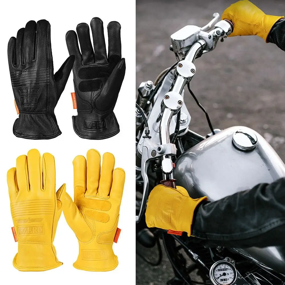 

Sheepskin Leather Motorcycle Riding Gloves Wear Resistant Keep Warm Outdoor Sport Gloves Camping Climbing Yellow Black