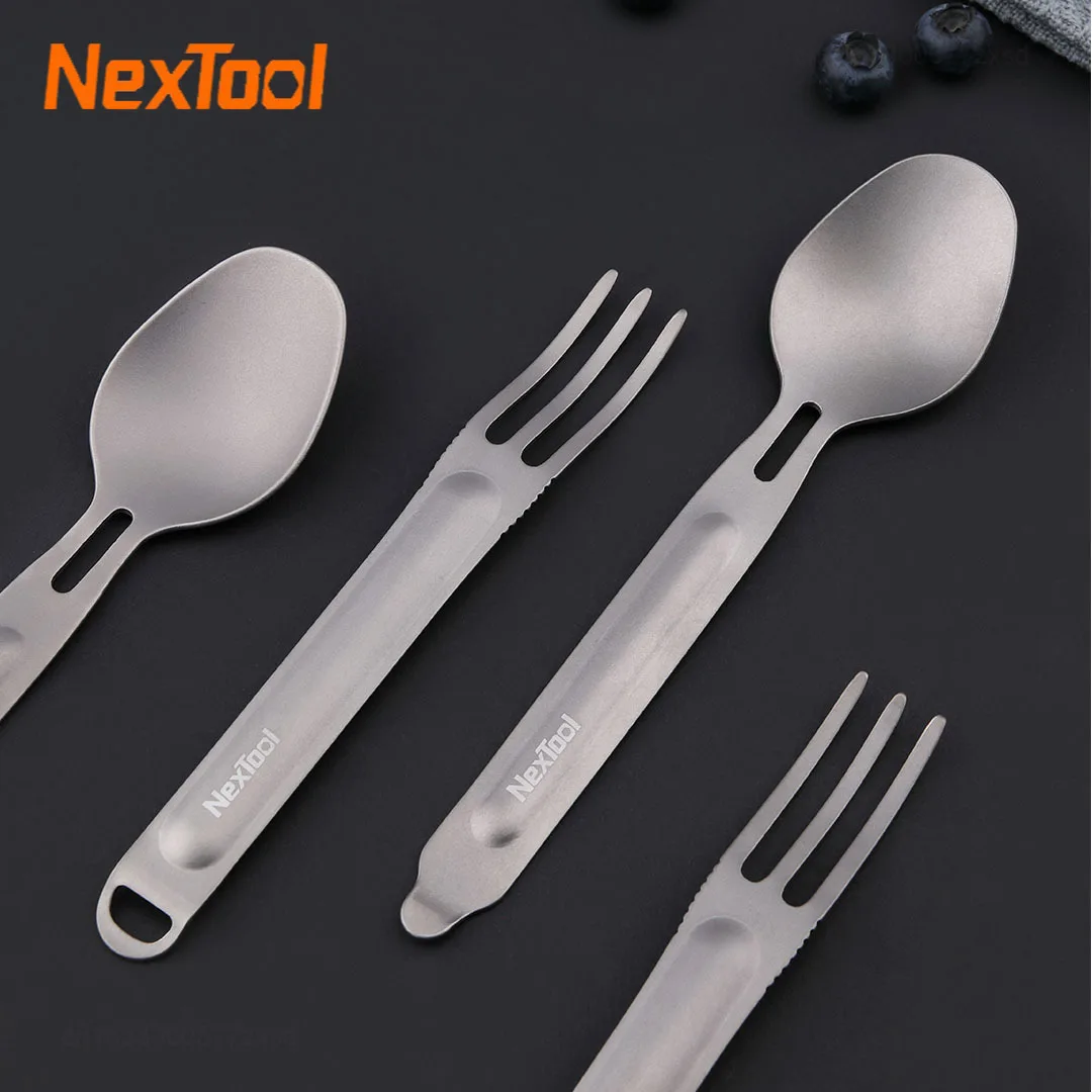 

Xiaomi NexTool Outdoor Pure Titanium Spork and Spoon Reusable Camping Utensil Set with Case for Camping Stainless Steel Cutlery