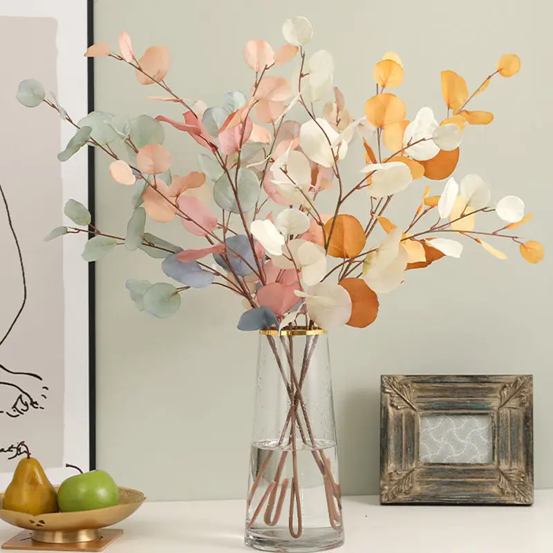 

Autumn Artificial Plant Faux Leaves Eucalyptus Long Branch Home Wedding Decoration Silk Flowers Fake Plants Diy Table Decoration