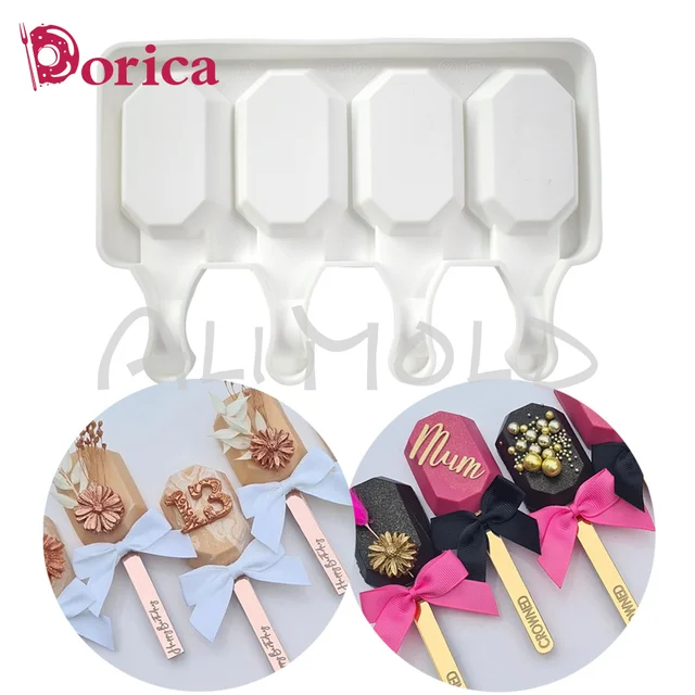 Nyolcszög Alakú Szilikon Fagylalt Penész 4 Lyuk Popsicle Cube Maker Csokoládétálca Otthoni Kert - Image 3