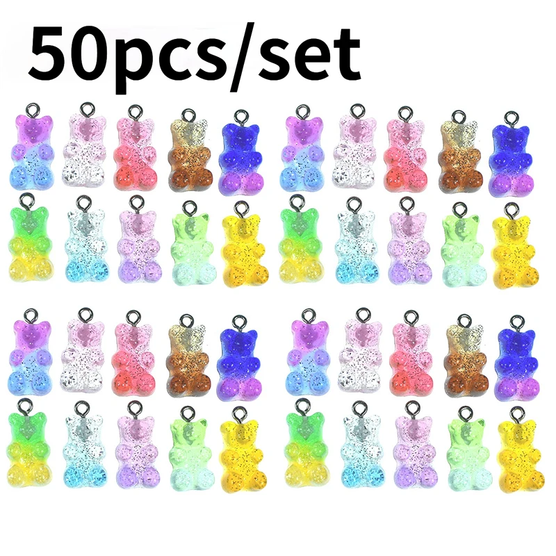 50Pcs Gummy Bear Charms DIY Supplies Resin Colorful for Necklace