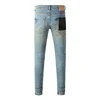 2024 Purples Jeans Men denim pants distressed slim fitting paint brands Fashion  Repair Low Rise Skinny Denim pants 5