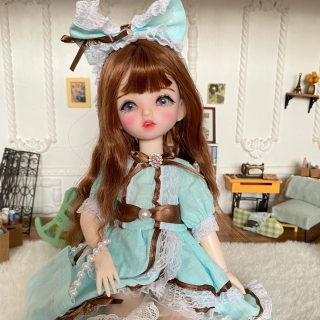 30CM BJD Doll 22 Movable Joint Color Eyes Aggrieved Face Full Set Doll Kawaii Princess Dress Changeable Wig Child Birthday Gift 3