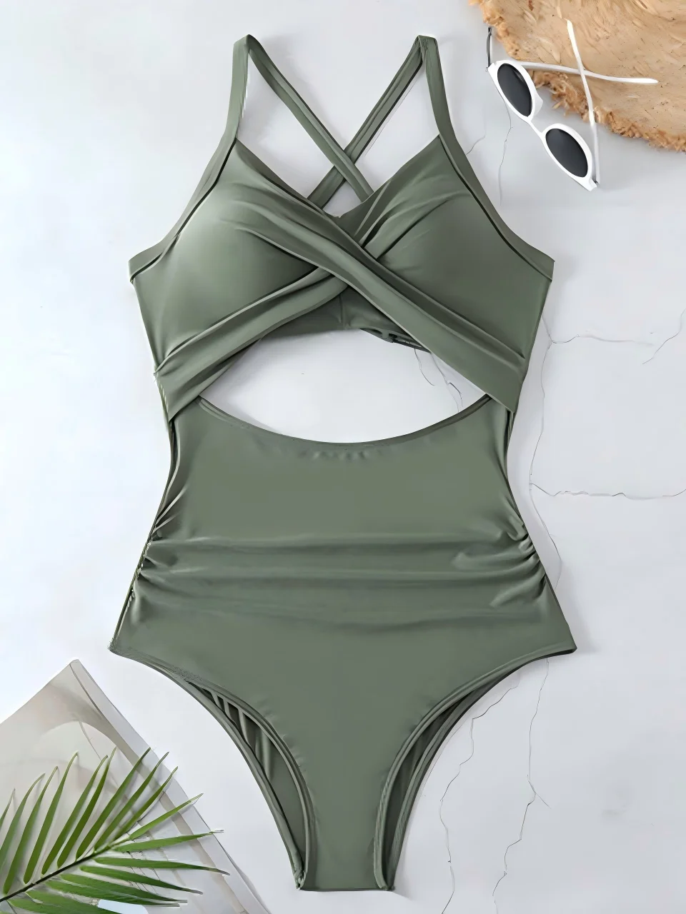 Elegant Ruched One-Piece Swimsuit for Women - Solid Summer Beachwear