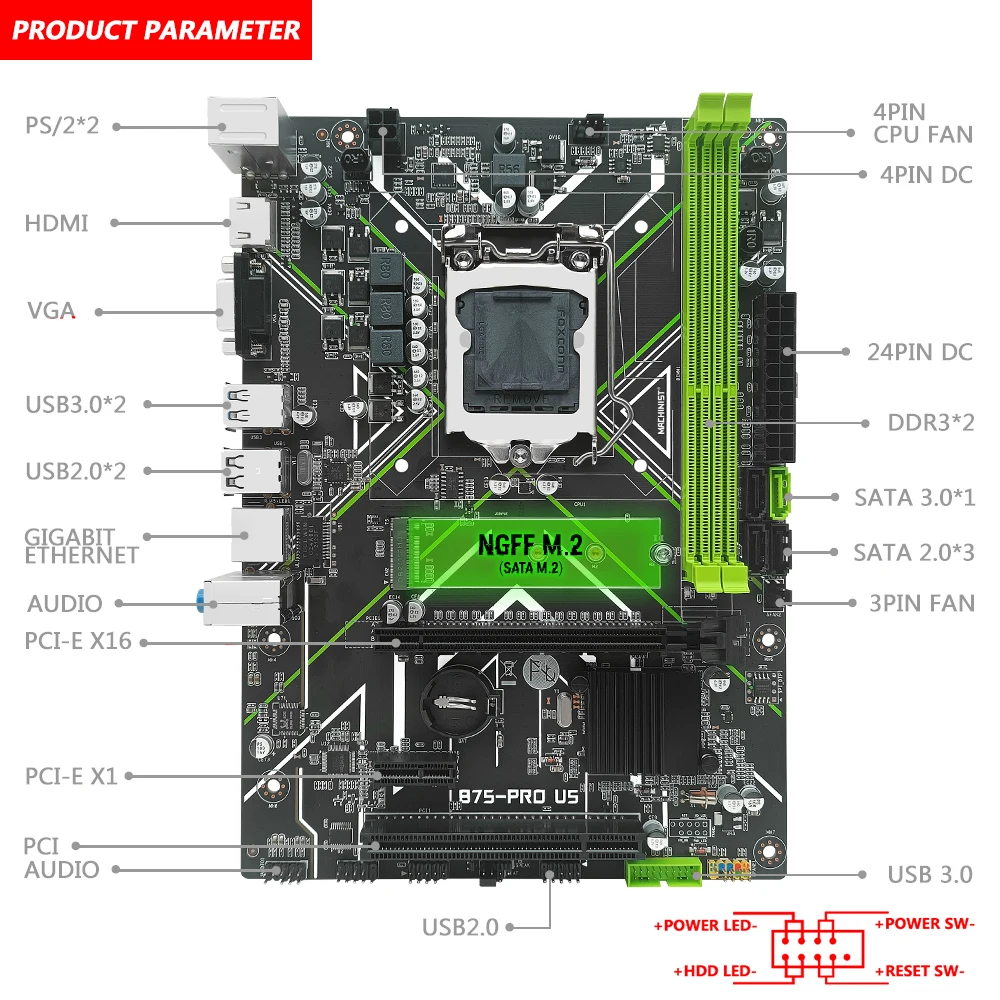 Motherboard Suporte Core i3 i5 Processador Cpu Ddr3 Memória Ram Desktop M.2 Ngff Usb 3.0 Vga B75-pro u5 Machinist-b75 - Imagem 3