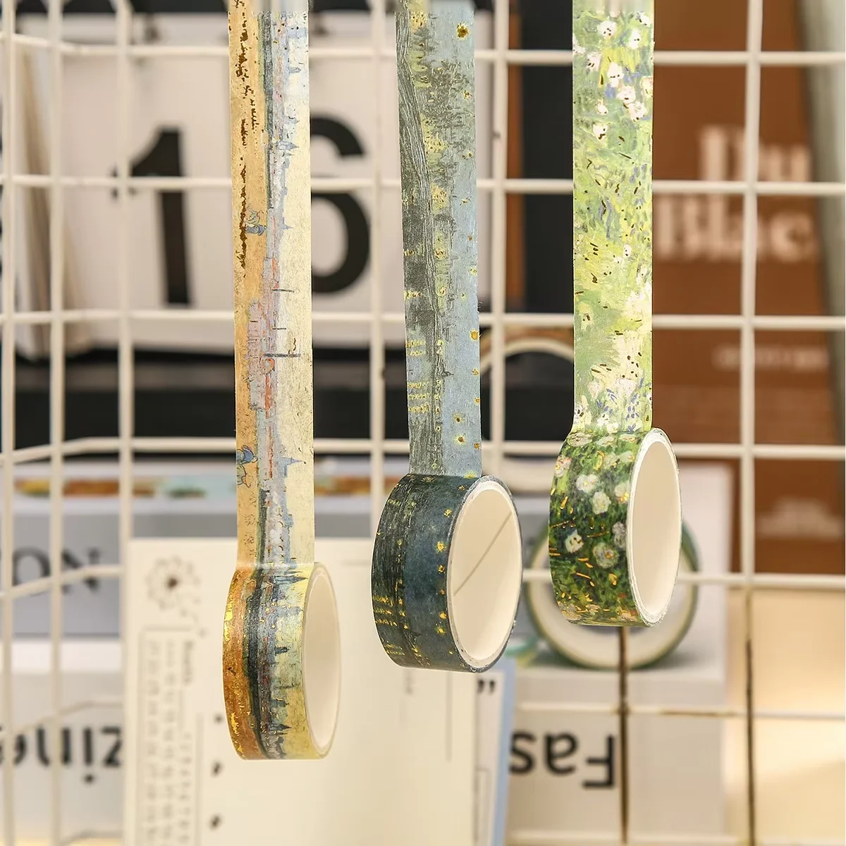 20 롤 빈티지 골드 호일 와시 테이프 세트, 유화 스타일 스크랩북 종이, 문구류, DIY 선물 장식 공예 용품