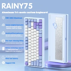 WOB Rainy75 Mechanical Keyboard Wireless Tri-mode Gasket Hot Swap RGB Custom CNC Aluminum Office Gaming Keyboard Gamer Gift