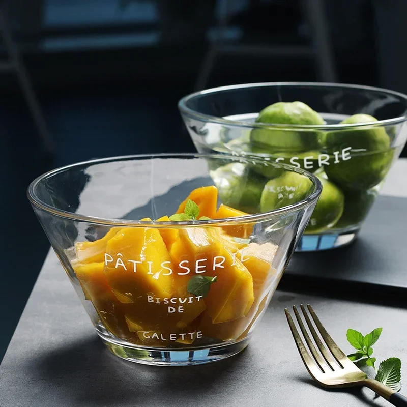Transparent Glass Salad Bowl English Letter Dinner Plates Soup container Deep Dish Dinnerware Kitchen Accessories For Fruit Soup