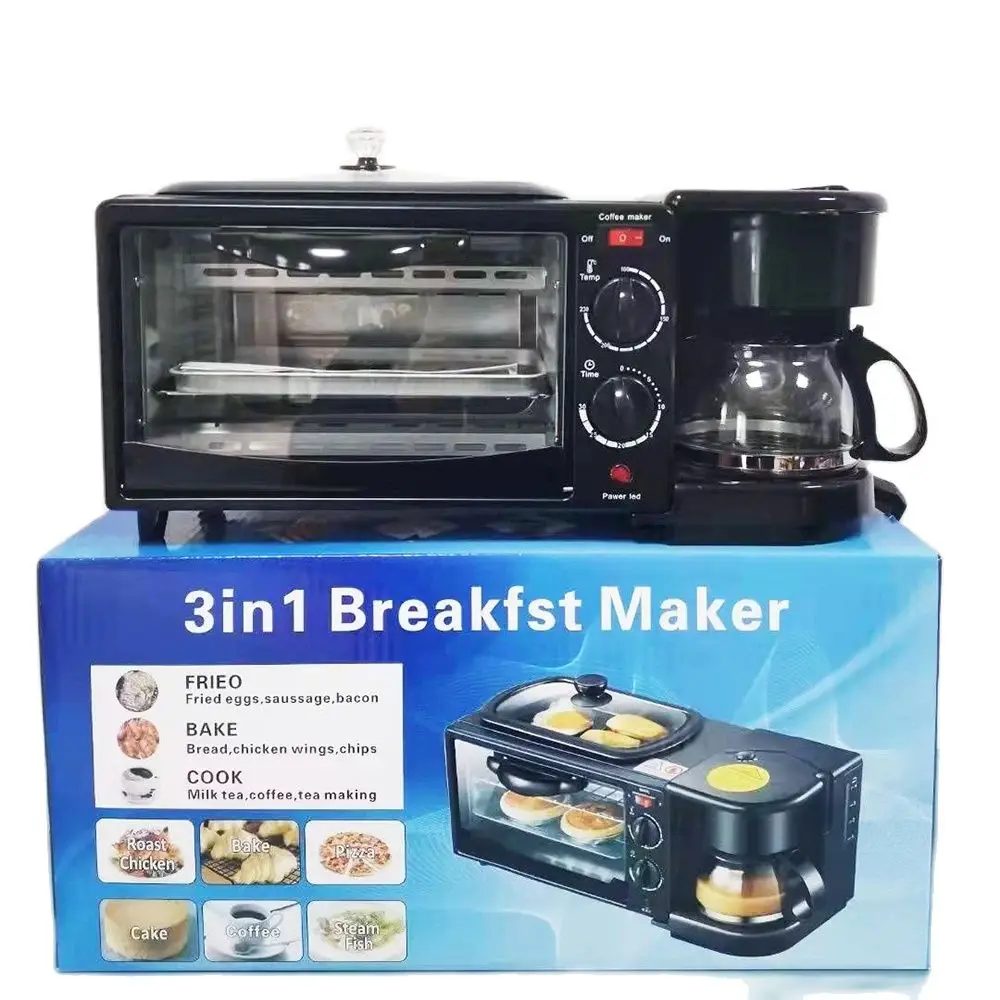 3 In 1 Multi-functional Non-stick Frying Pan Electric Oven Coffee Maker Roaster Home Automatic Breakfast Maker Toaster Hot Milk breakfast maker