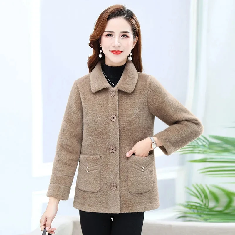 Fur-integrated Gold Mink Velvet Casual Coat Female 2024 New Loose Autumn And Winter Wild Imitation Mink Velvet Mother Warm Coat