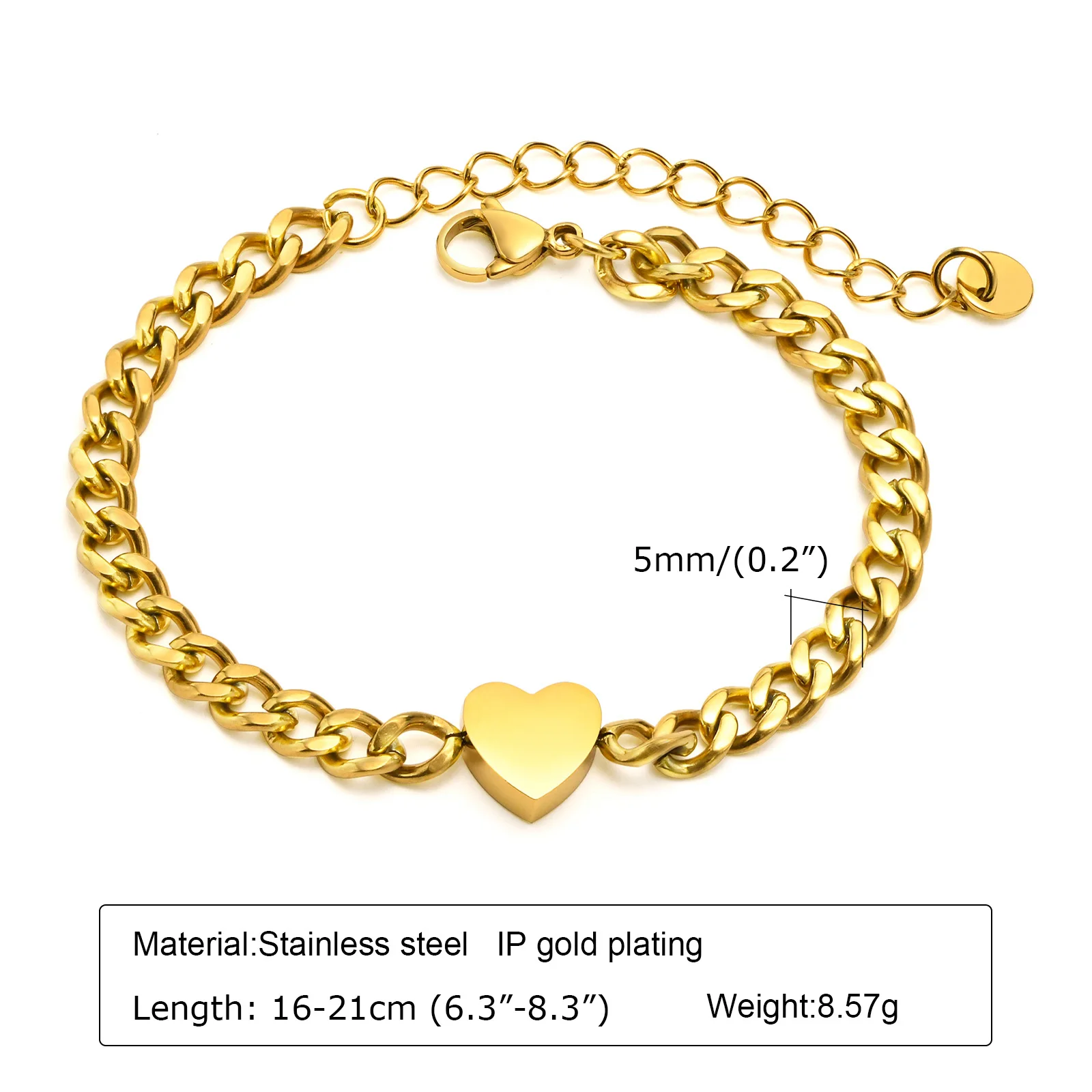 Women's Fashion Heart Chains Bracelet, Gold Color Stainless Steel Bracelets  For 2022 Jewelry Gift to Girls with Extension Chain - AliExpress