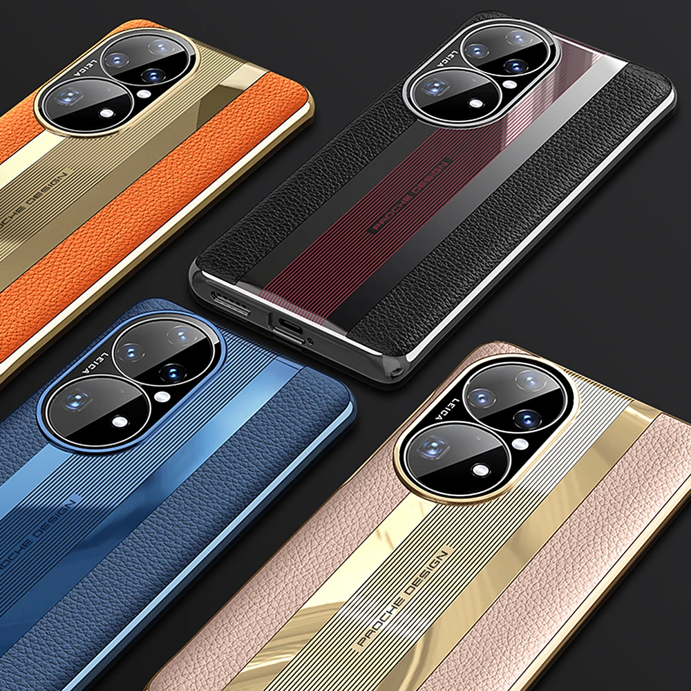Genuine Leather Phone Case For Huawei P50 Pro Cowhide Crocodile texture Original Cover P 50 P50Pro Luxury plating Hard Capa