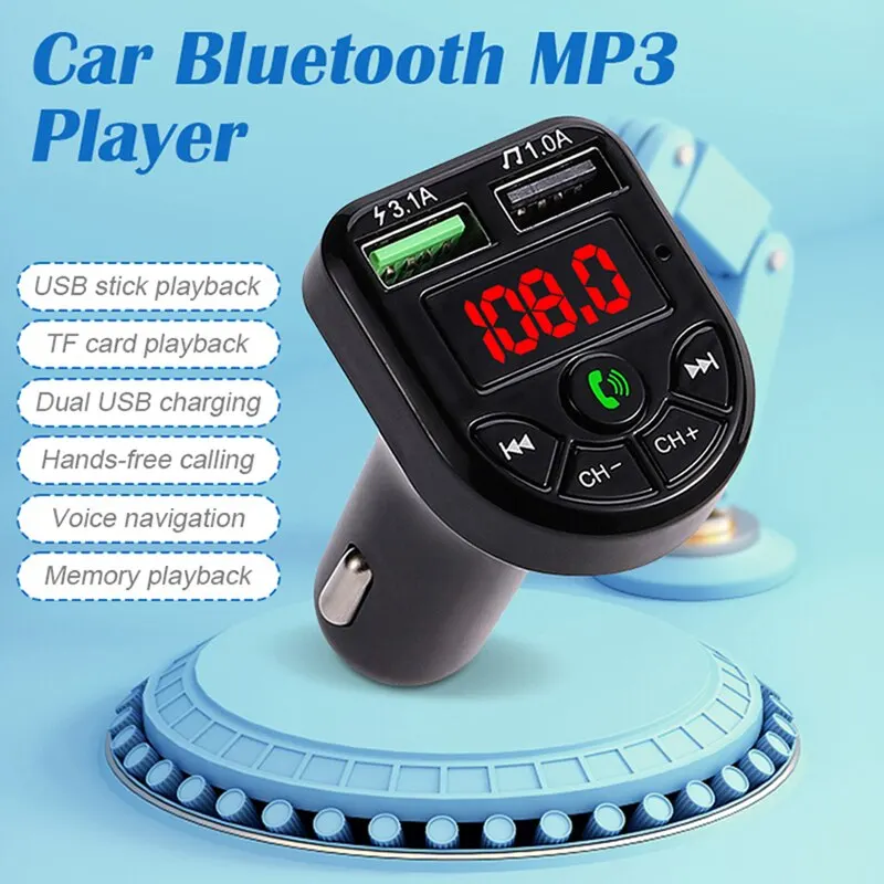 

Car Bluetooth Charger Compatible 5.1 Car FM Transmitter Bluetooth Hands-Free Mp3 True 3.1A Dual USB Port PD Bullet Car Charger