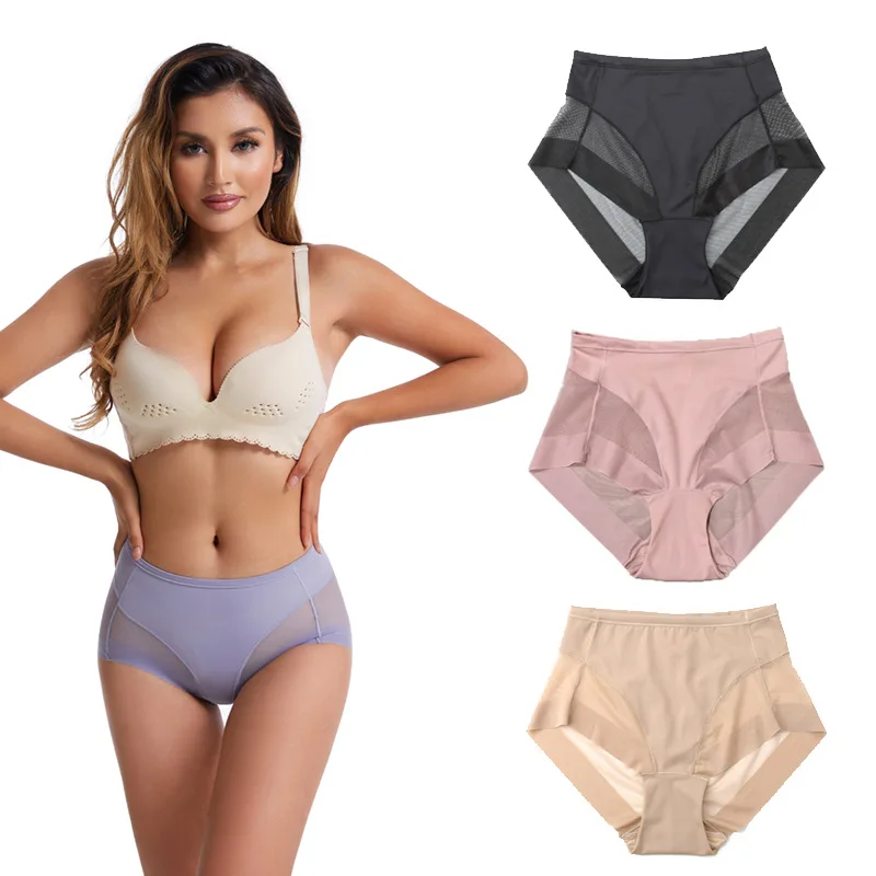 Breathable Mesh Body Sculpting Panties Women's Pants High Elasticity and Comfortable Ice Silk Control Briefs Slimming Underwear