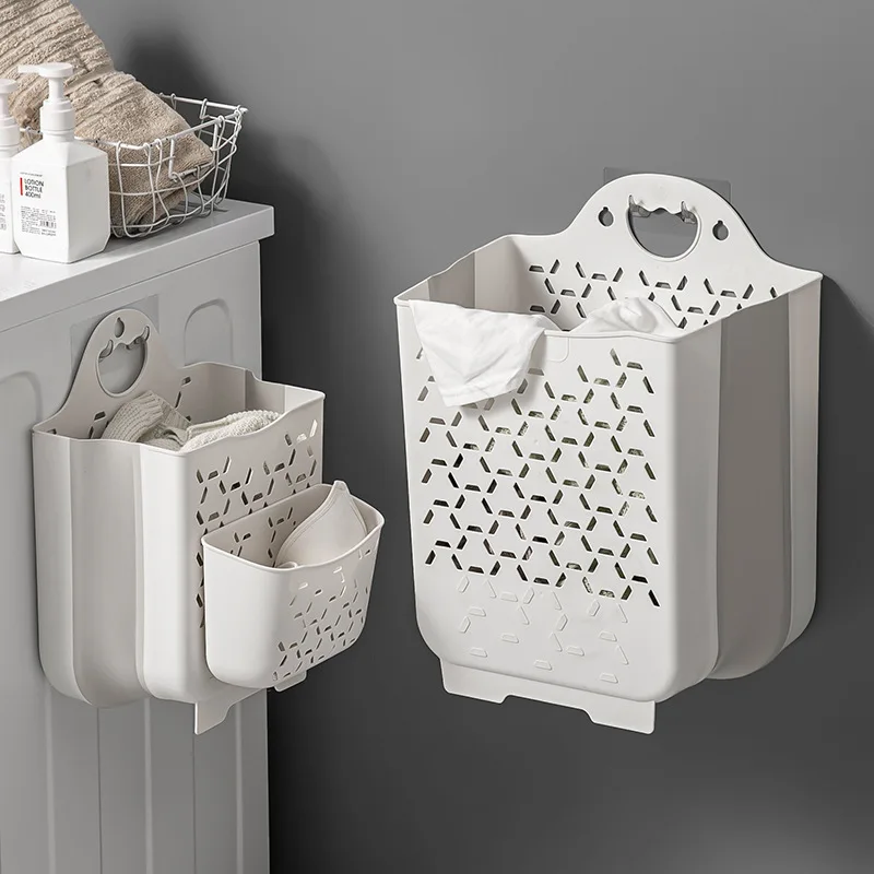 Folding Bathroom Laundry Basket Wall mounted Dirty Clothes Storage