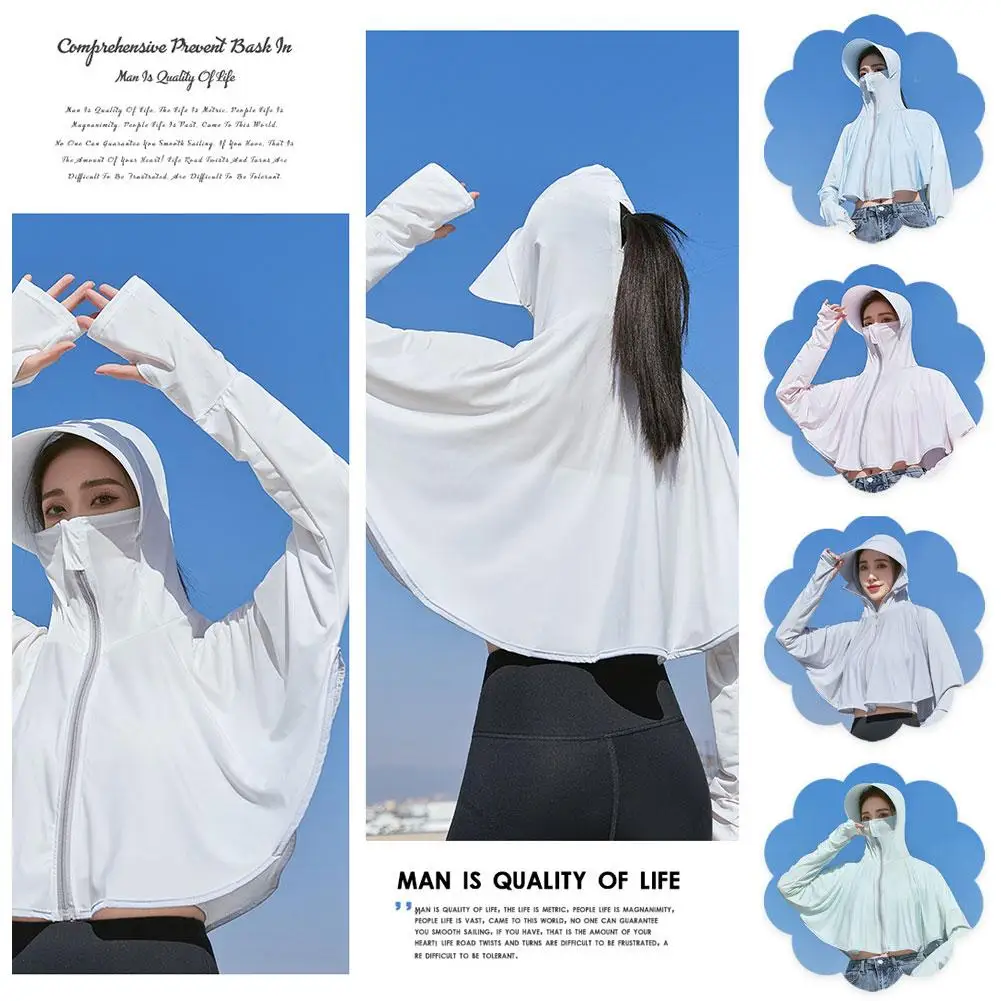 

Women Sunscreen Clothes Summer Ice Silk Large Brimmed Breathable Hoodie Clothing Shirt Color Solid UV Protection Long Sleev Z1Z3