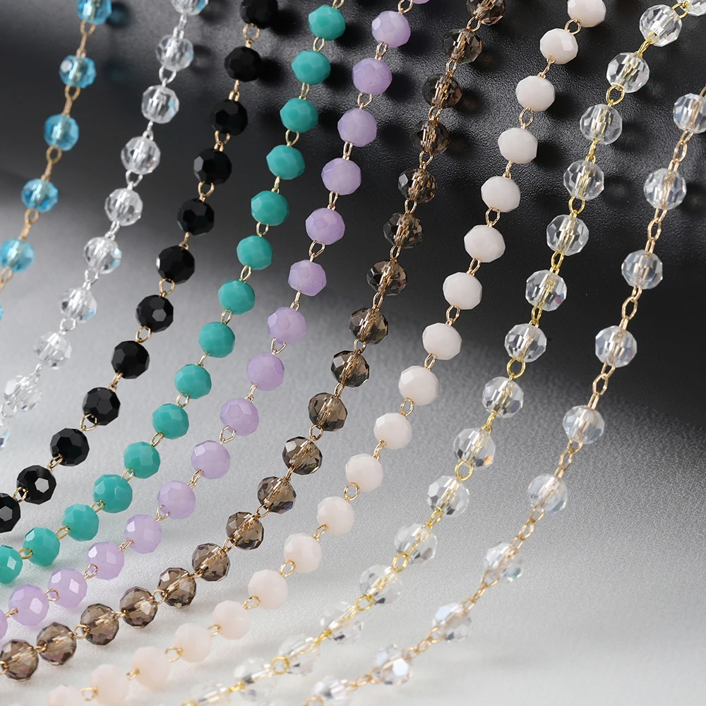 1 미터 투명 블랙 페르시 체인 4mm 크리스탈 유리 구슬 목걸이 체인 쥬얼리 만들기 구성 요소 공예 팔찌 DIY