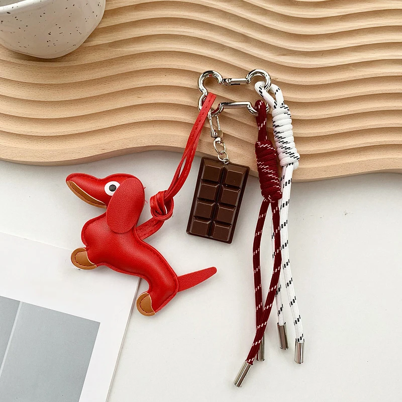 PU Leather Creative Sausage Dog Pendant Wind Bag Charm Car Keychain Decorative Hanger Cute Animal Gift