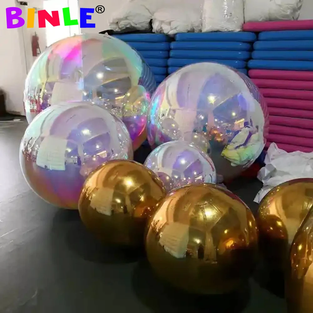 Holographic Gold Inflatable Mirror Ball 50cm Hanging Inflatable Disco Ball Giant Spheres For Events Show Decoration 5