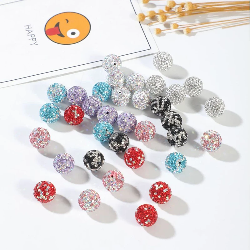 

10PCS DIY Pen Mobile Phone Chain New Shiny Polymer Clay Beads Rainbow Rhinestone Disco Round Crown Beads For Jewelry Making