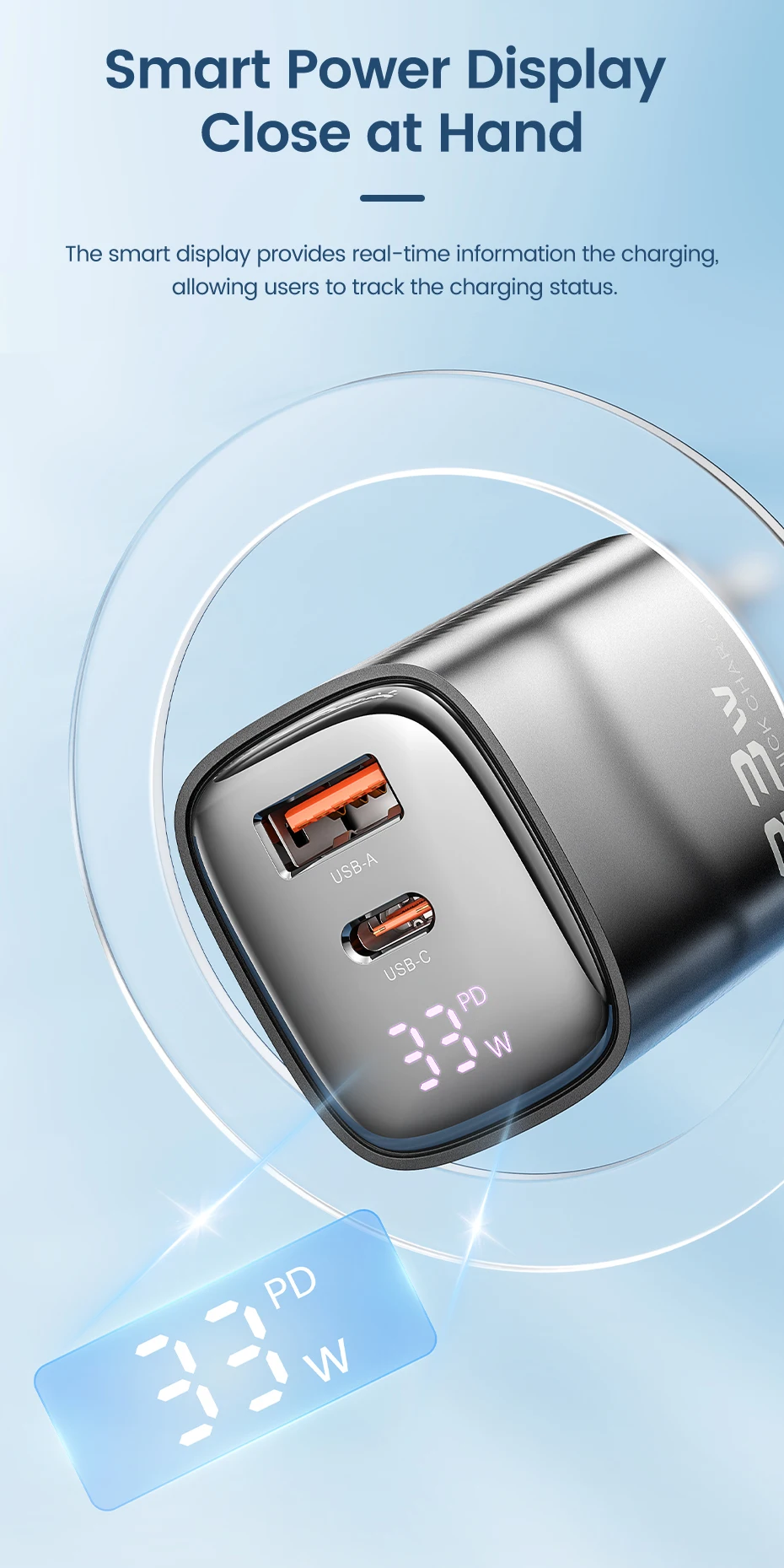 Toocki 33W Gan-Ladegerät Typ C USB Schnellladegerät mit Digitalanzeige PD3.0 QC3.0 für iPhone 16 15 14 Samsung Galaxy23 Huawei – Detail 7
