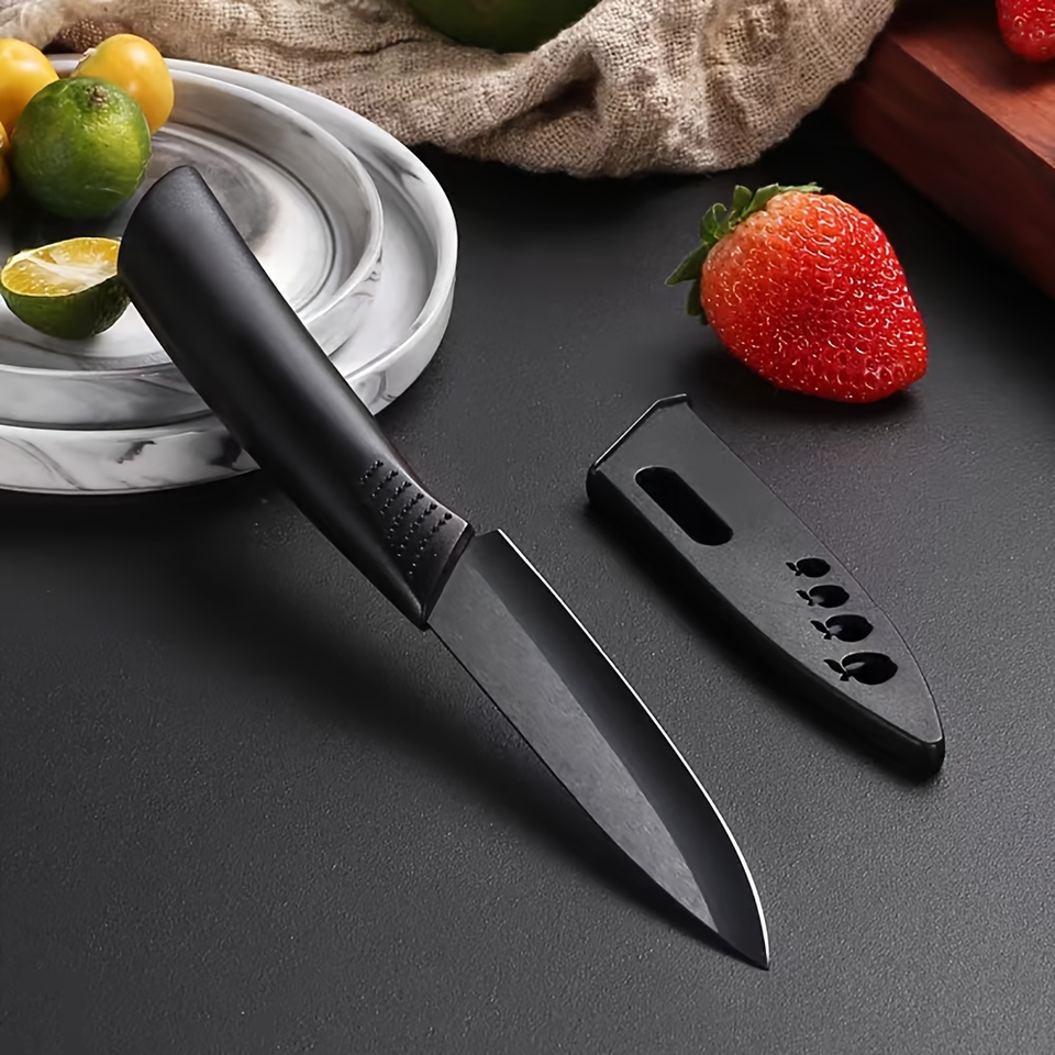 4-inch stainless steel paring knife with sheath, black paring knife with fixed blade Kitchen knife Paring knife Vegetable knife