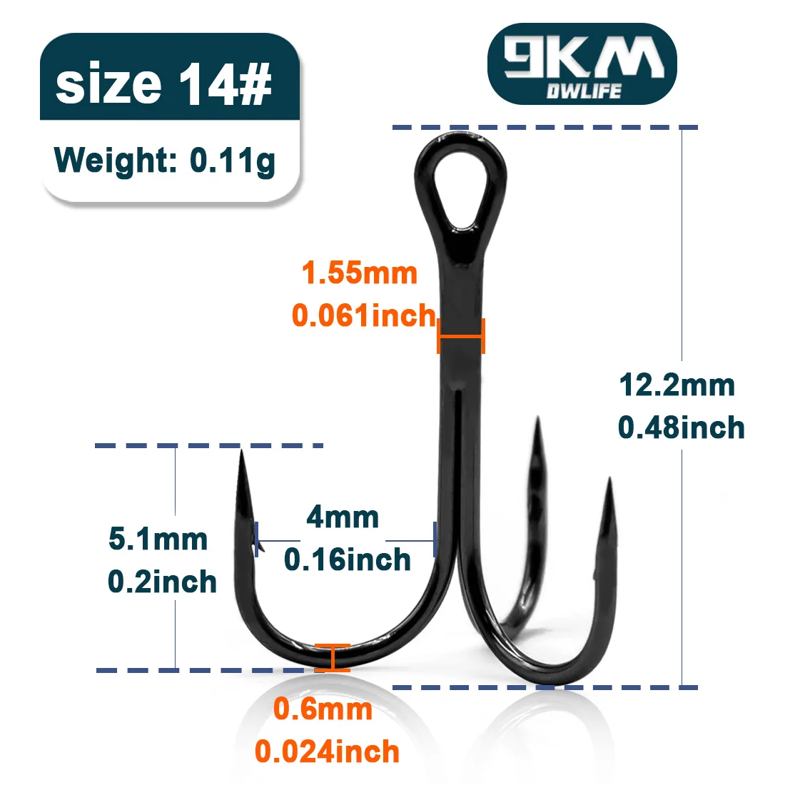 9KM Fishing Treble Hooks High Carbon Steel Brabed Sharp Triple