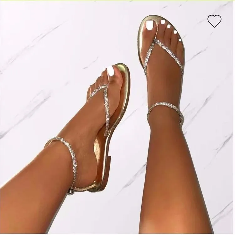 Summer New Women's Large Clamping Toe Rhinestone Colorful Flat Bottom Buckle Strap Fashion Outwear Beach Sandals/Slippers — view 6