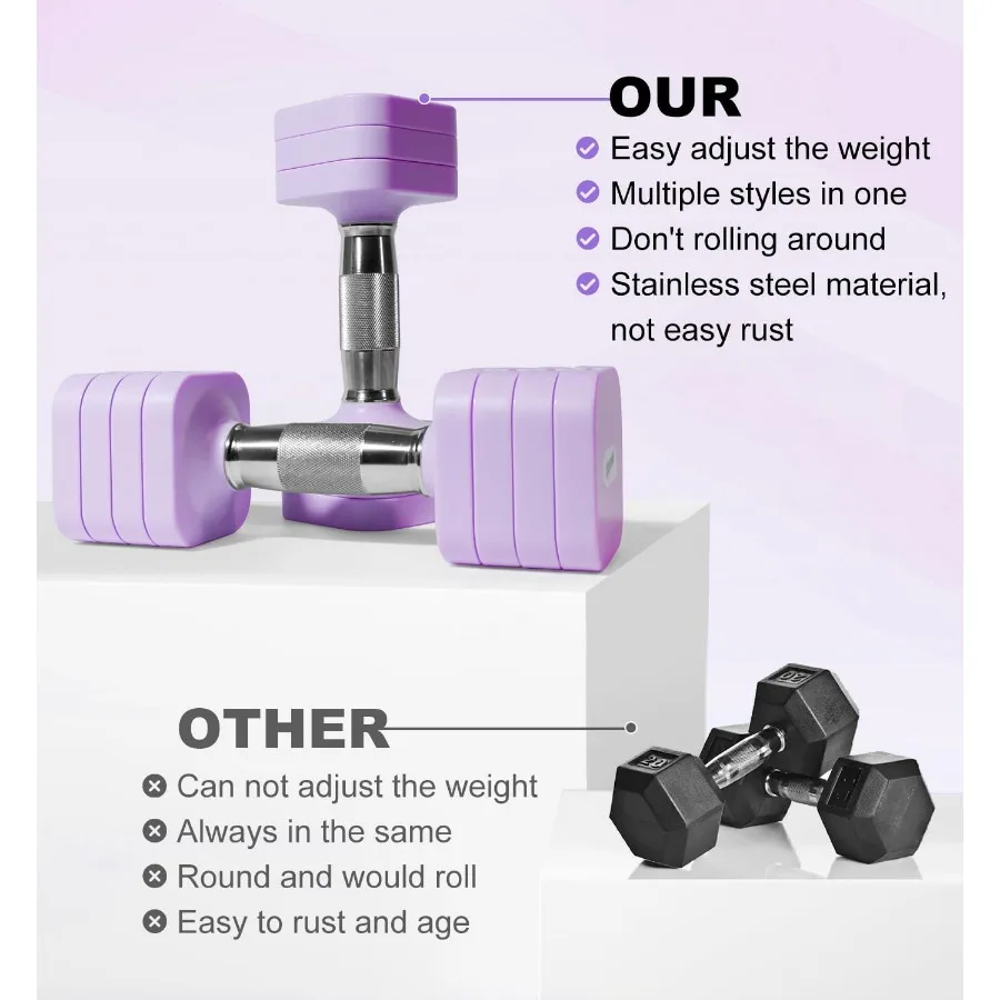 10LB Each[20 LBS Pair] Adjustable Dumbbell Set Free Weights Dumbbells Set for Women Men Hand Weights Sets Adjust Dumbbell Weight