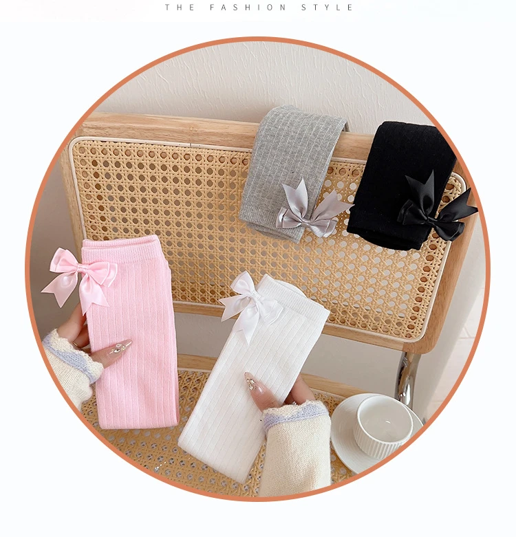 Description Picture 3 of item1Pair Soft Knee High Sock for Kids Girl Sweet Koren Fashion Bow Leggings Stocking Sock Cotton Spring Autumn Children School Sock