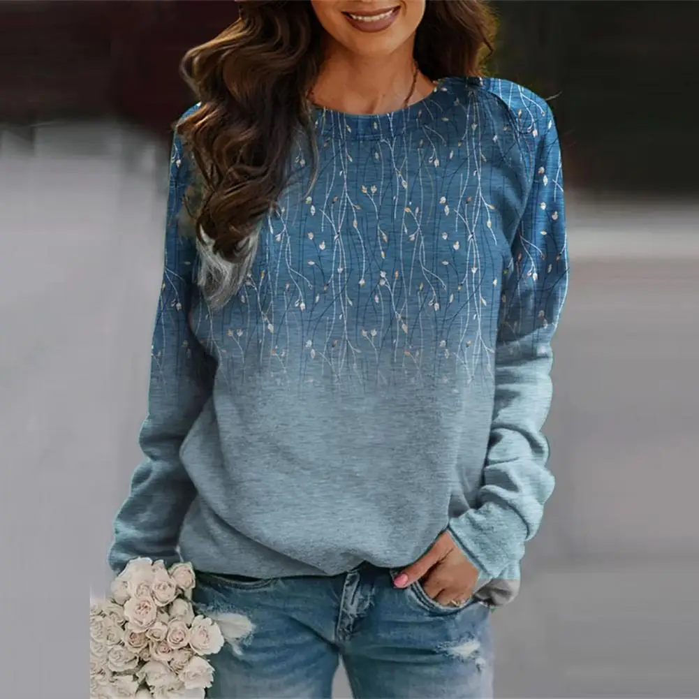 

Women Crew Neck Sweatshirt Vintage Feather Print Sweatshirt Women's Loose Pullover with Warm Colorfast Elastic Cuffs Stylish
