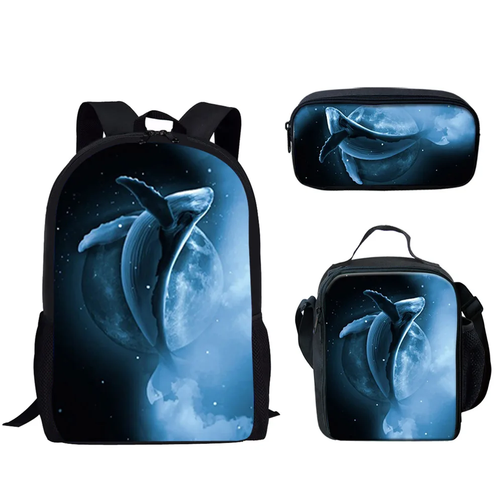 Killer Whales Orca Design 3Pcs School Bags for Teen Boys Girls Schoolbag Casual Backpack for Students Large Capacity Backpack