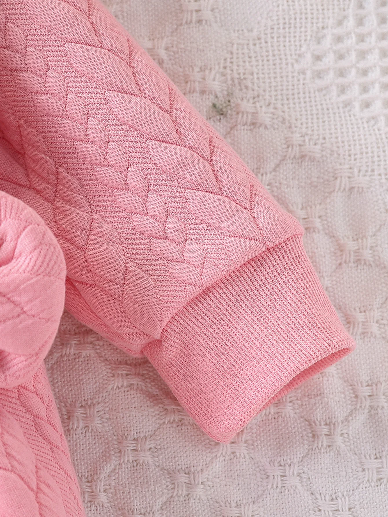Cozy Pink Cable Knit Romper with Lace Collar and Bows