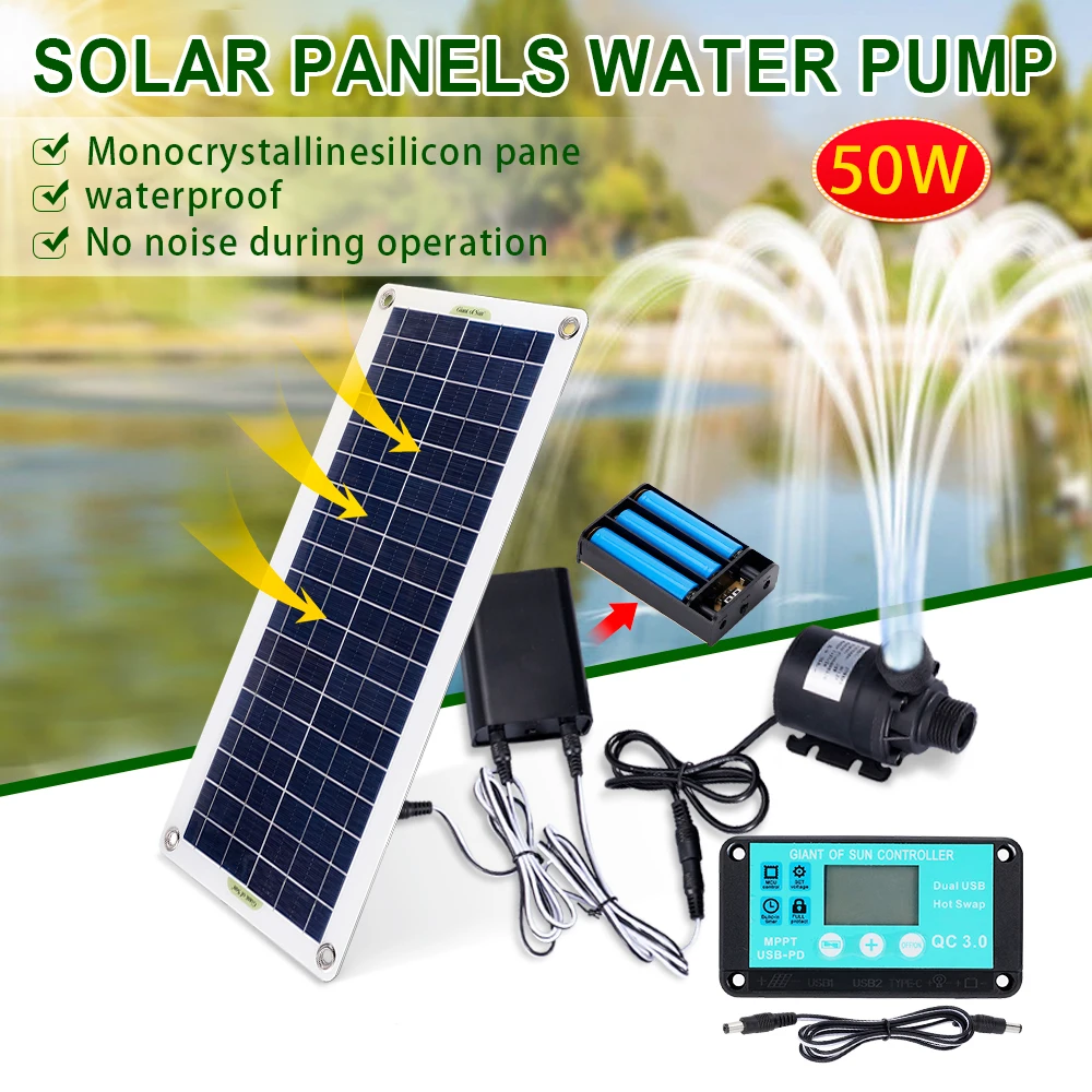 50W 800L/H Brushless Solar Water Pump Single Crystal Silicon Ultra Silent Continuous Work Pool Garden Decoration Kit solar water pump