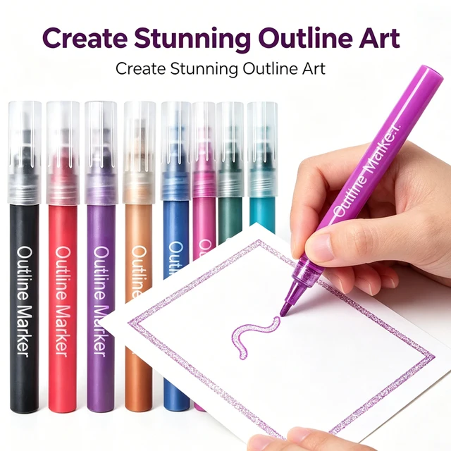 8 Colors Double Lines Paint Markers Art Markers Out Line Pen Stationery Art Drawing Pens for Calligraphy Lettering Color Journal 1