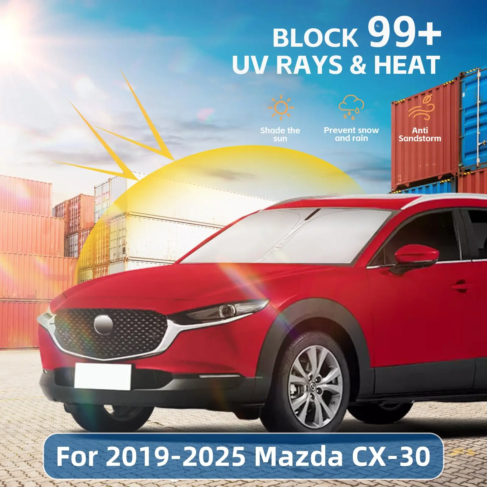 Car Windshield Sun Shade Car Windshield Sunshade Car Sun Shade Car Sun Visor For Mazda CX-30-2025 Double-layer 240T front curtain windshield visor blocks UV rays Summer Auto Accessory