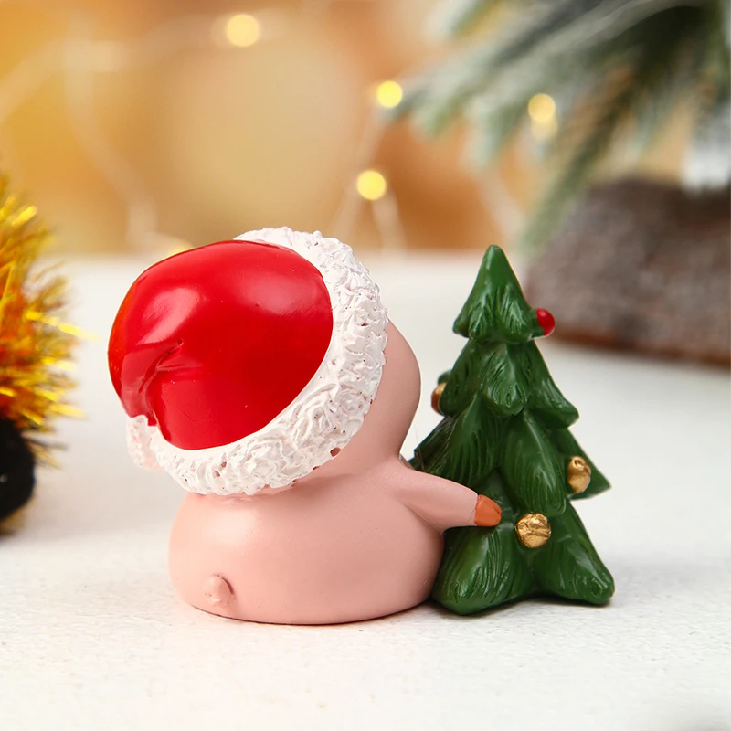 1PC, cute and creative in the shape of a little pink pig hugging a Christmas tree, a home decoration made of resin material