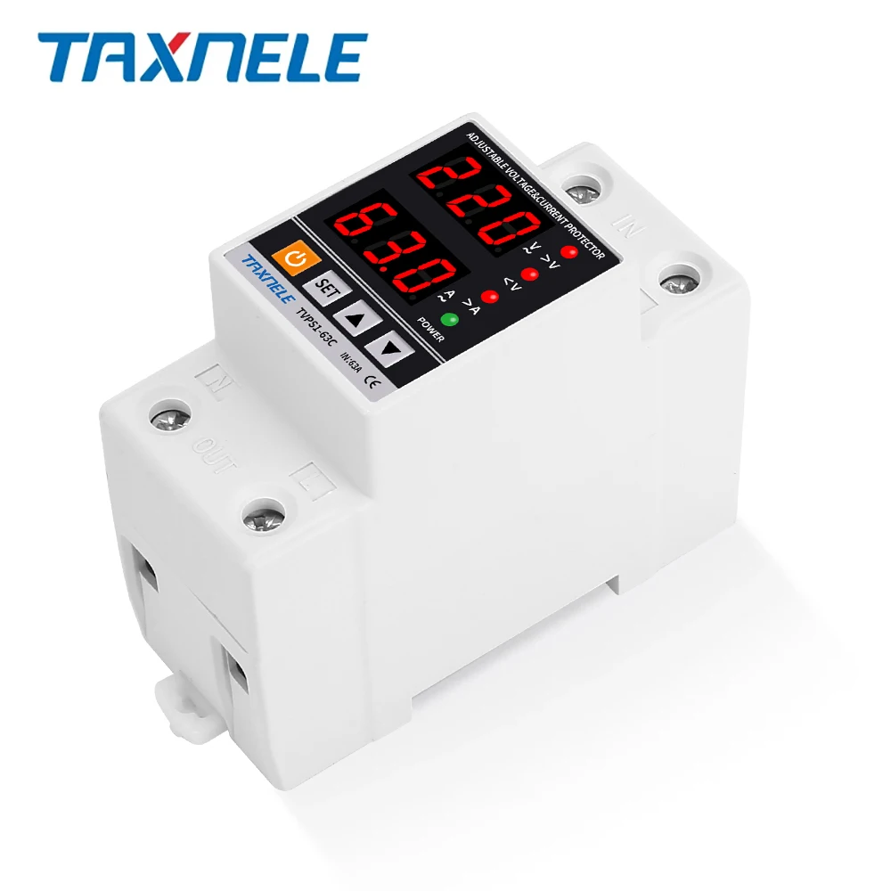 Dual Display Adjustable Din Rail Digital Surge Protector with Over/Under Voltage and Over Current Protection