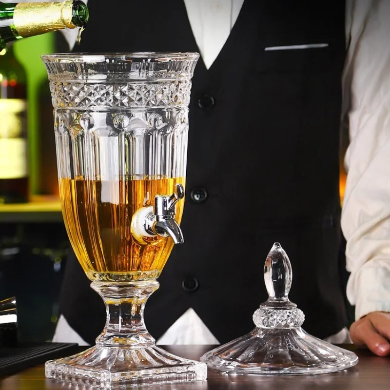 European Style Lead-free Glass Beer Kettle Juice Bucket with Faucet Hotel KTV Bar Cold Water Bottle Beverage Kettle Clear Glass