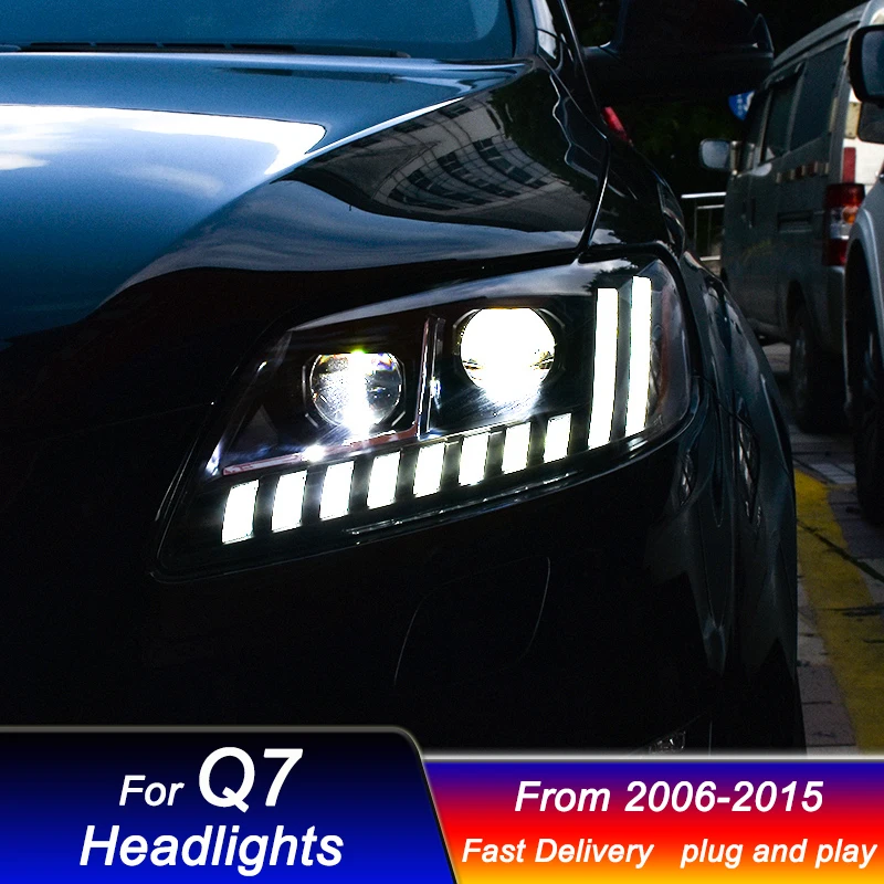 아우디 Q7 용 자동차 헤드라이트, 2006-2015 업그레이드 Q8, 풀 LED DRL 동적 신호 헤드 램프, Bi Xenon 빔 헤드 램프, 새로운 스타일