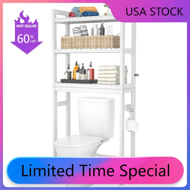 

Over The Toilet Storage, Bamboo 3-Tier Over-The-Toilet Space Saver Organizer Rack, Stable Freestanding Above Toilet Stand