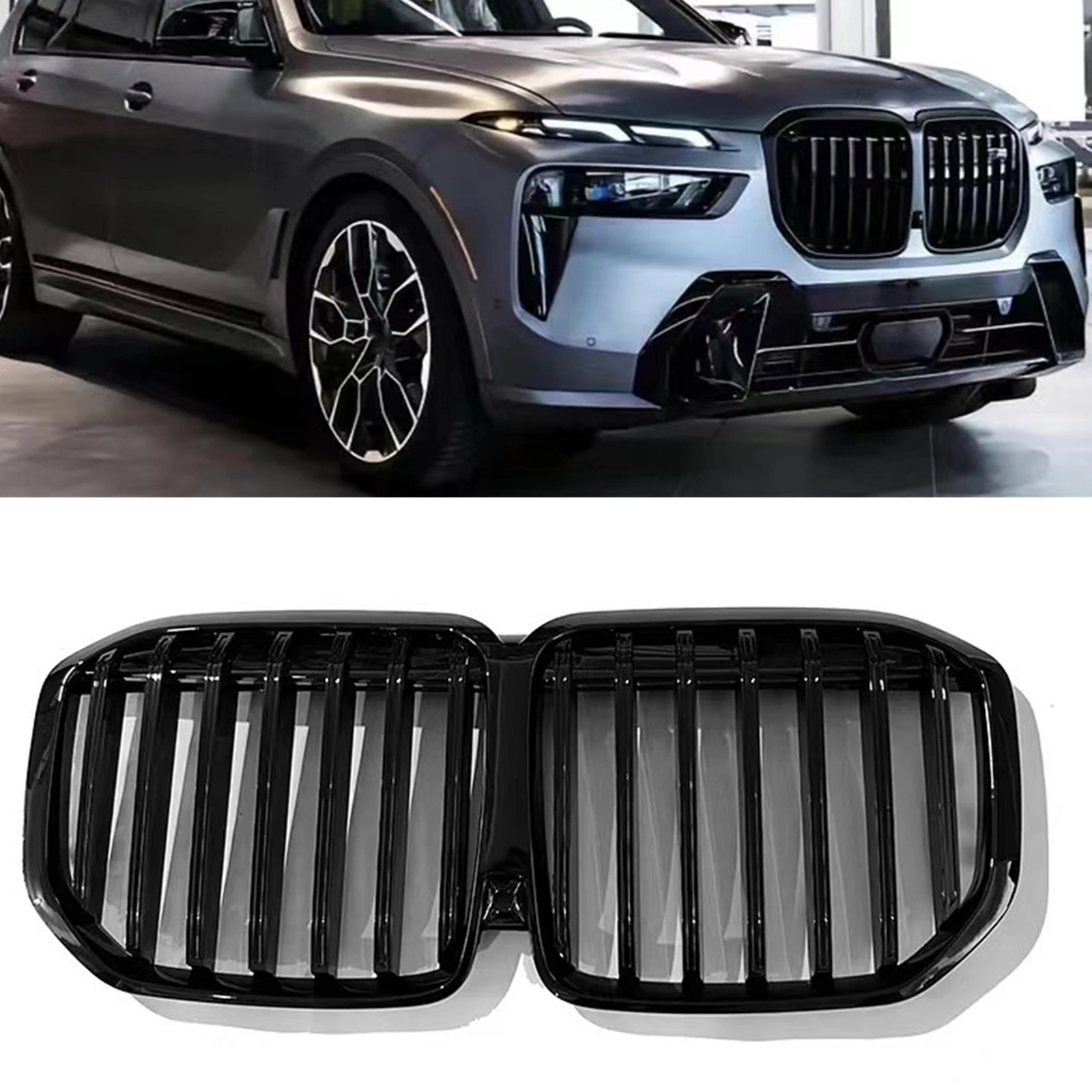 

Car Front Kidney Grille Racing Grill Upper Replacement Bumper Hood Mesh Single Line w/ Camera Hole For BMW X7 G07 2023-2024