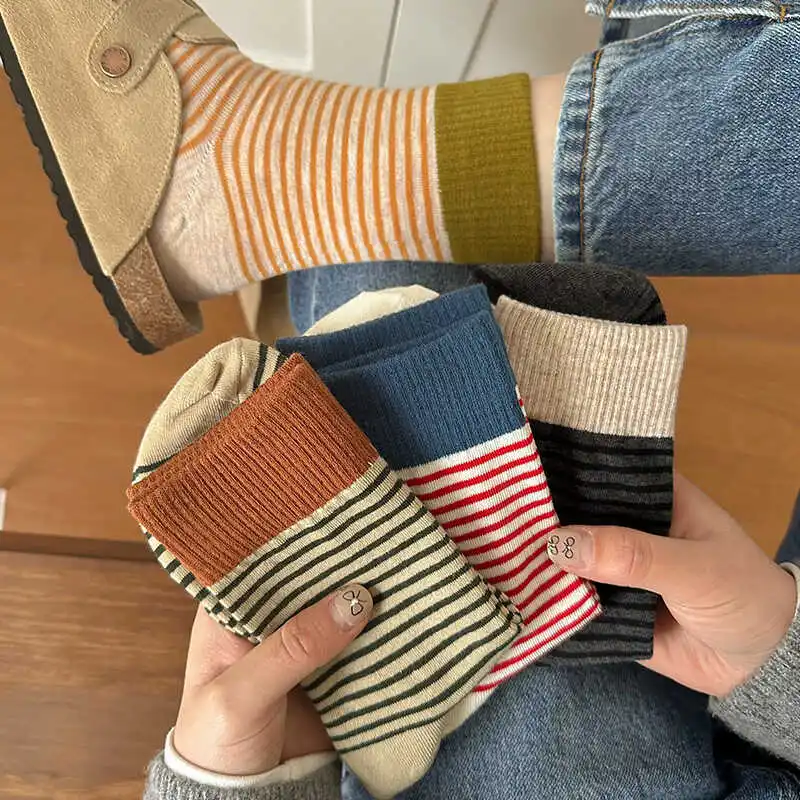Cozy Striped Women's Long Socks - Fashionable & Preppy for Autumn & Winter Season