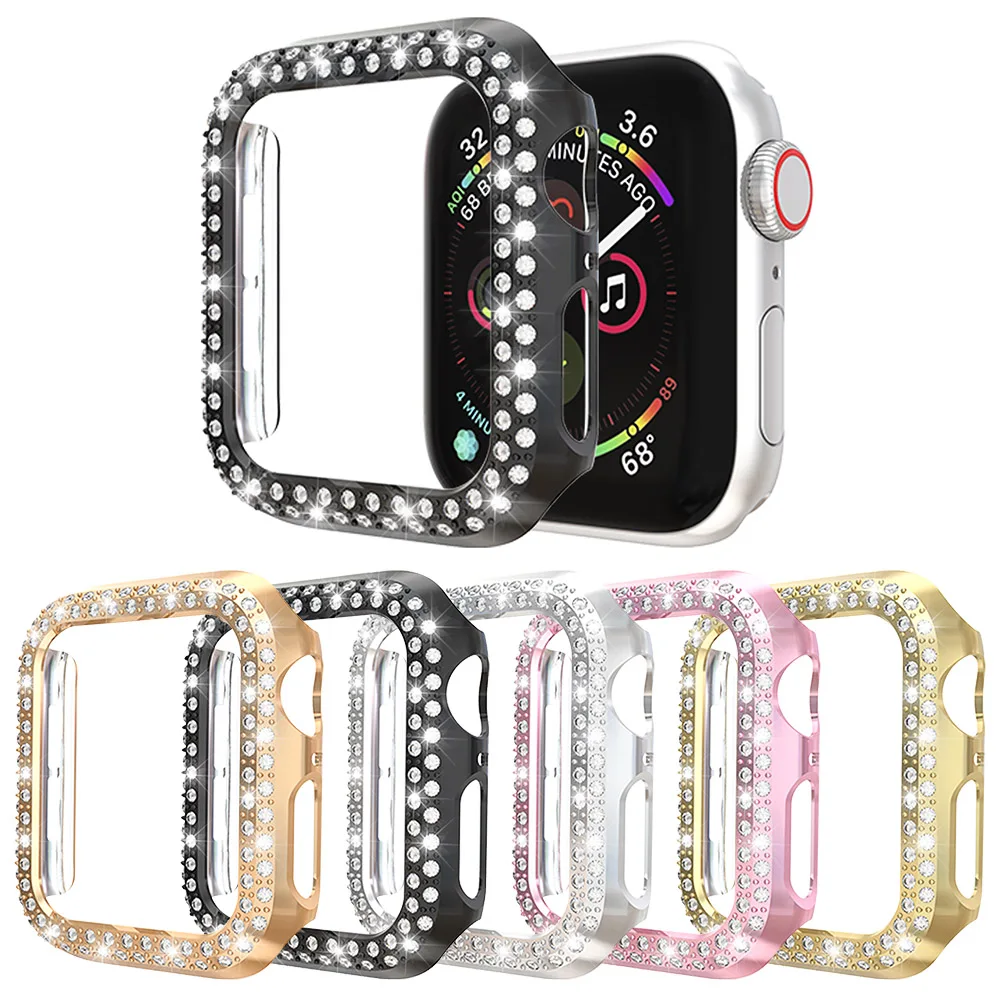 

10pcs Two Rows Diamond PC Cover for Apple Watch 8 Case Series 7 6 SE 5 4 3 Bumper Ultra 49mm 41mm 45mm 40mm 44mm 38mm 42mm Frame