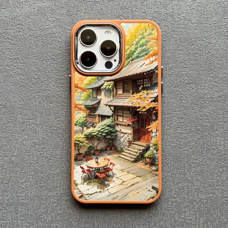 Vintage Ölgemälde Haus Handyhülle für iPhone 16 15 14 Pro Max 11 13 12 Pro MAX 7 8 Plus XR X Flower Courtyard Silikonhülle – Detail 8