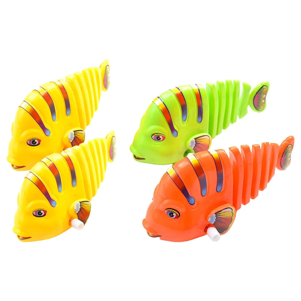 

4 Pcs Swing Fish Kids Bath Toys Traditional Wind Children's Cartoon Accessory Wind-up Shower Plastic Plaything Clockwork Baby